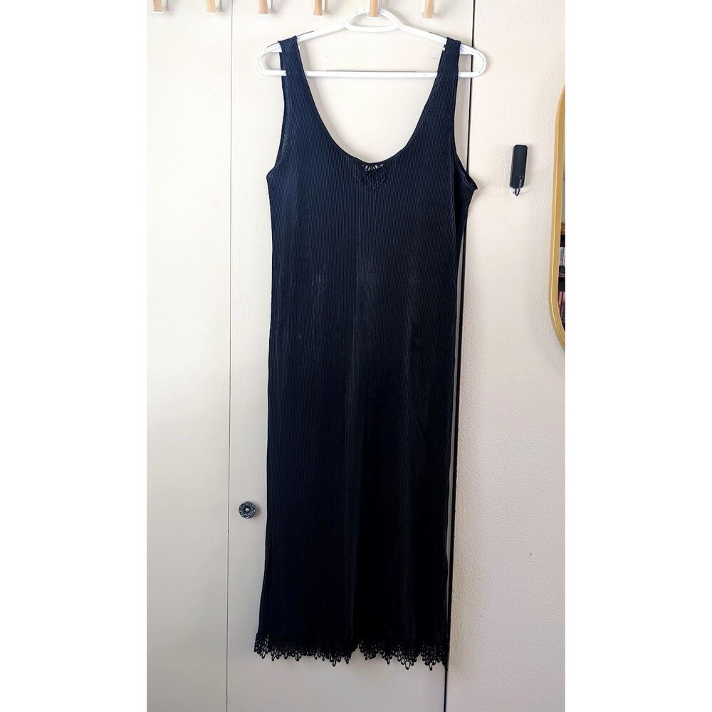 Vintage 90s Colesce Micro Pleated Lace Slip Dress sz L Whimsigoth Vampy Witchy